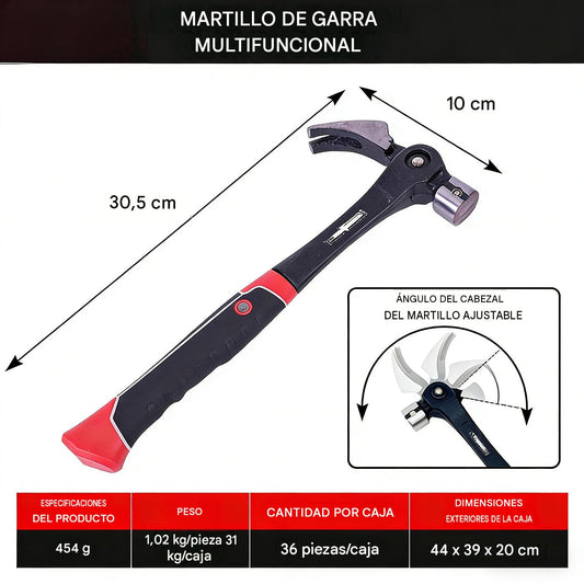 Martillo de Garra Multifuncional 7 en 1 | Acero al Carbono 45 Forjado | Herramienta Todo en Uno